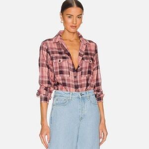 ❤️❤️ Rag & Bone Quinn Cotton Cropped Plaid Western Shirt Pink❤️❤️